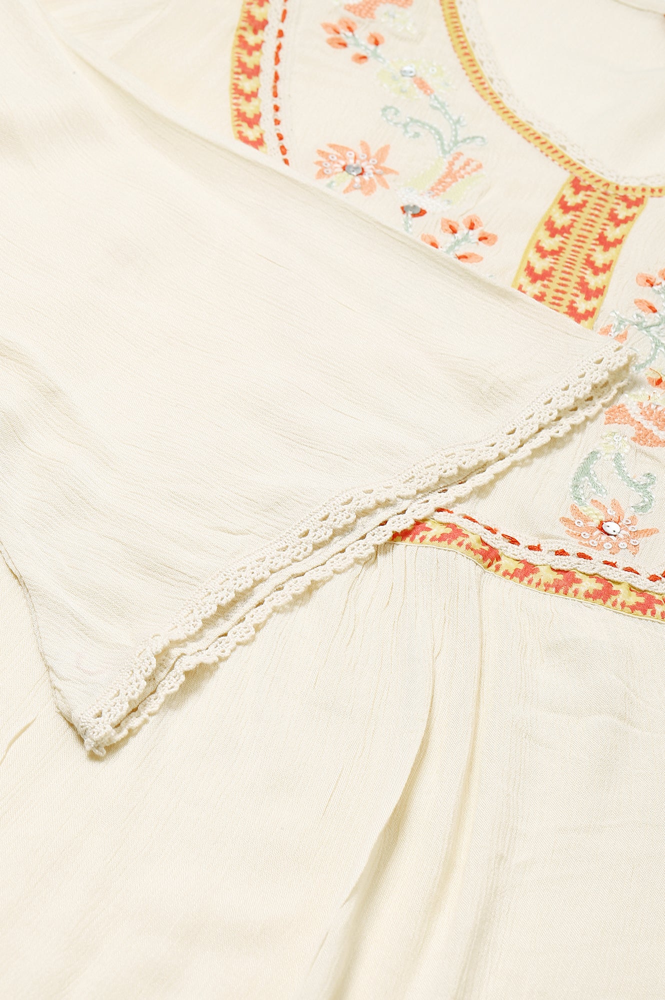 White Thread Embroidered Western Top