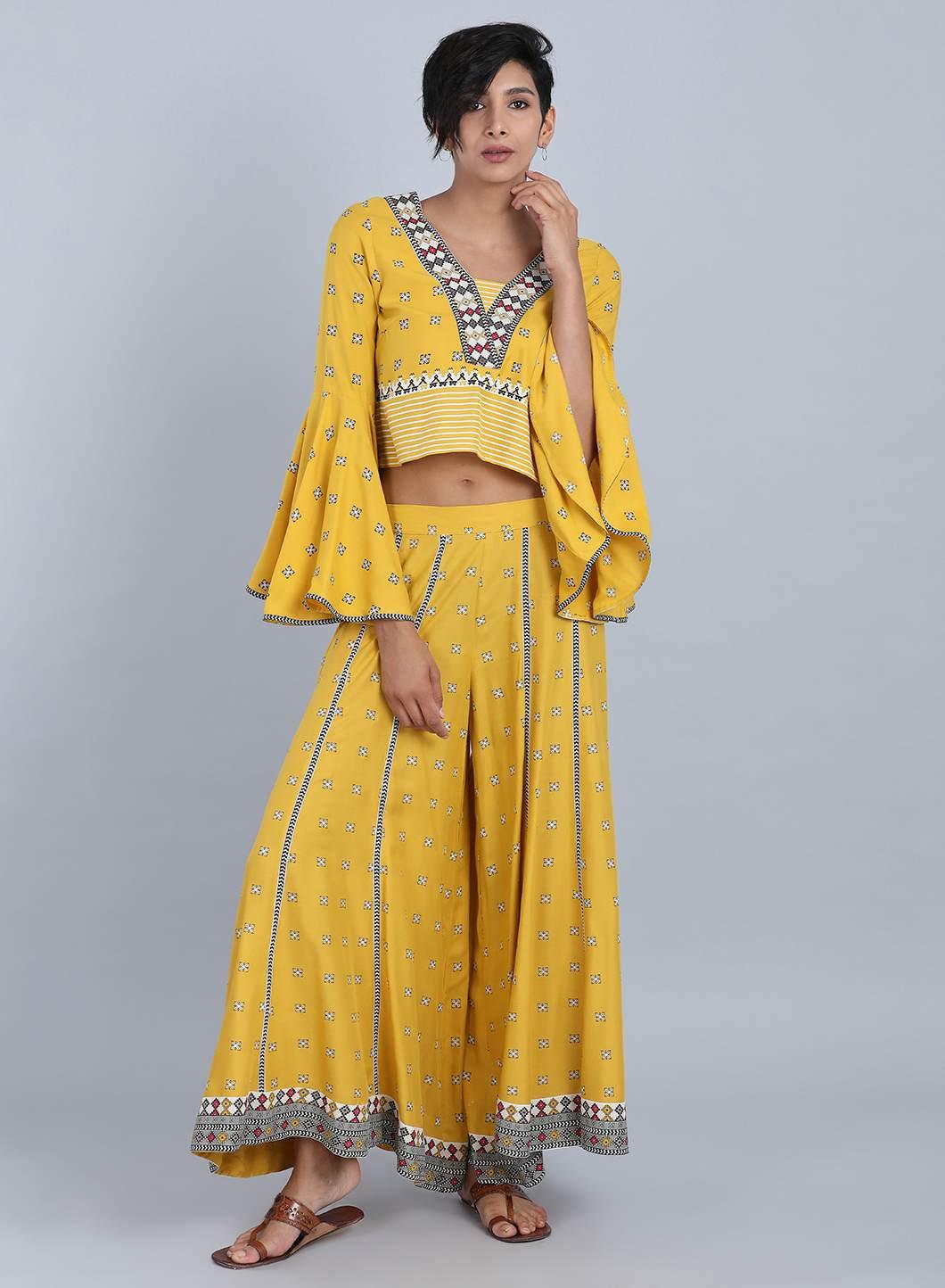 Yellow V Neck Printed Top - wforwoman