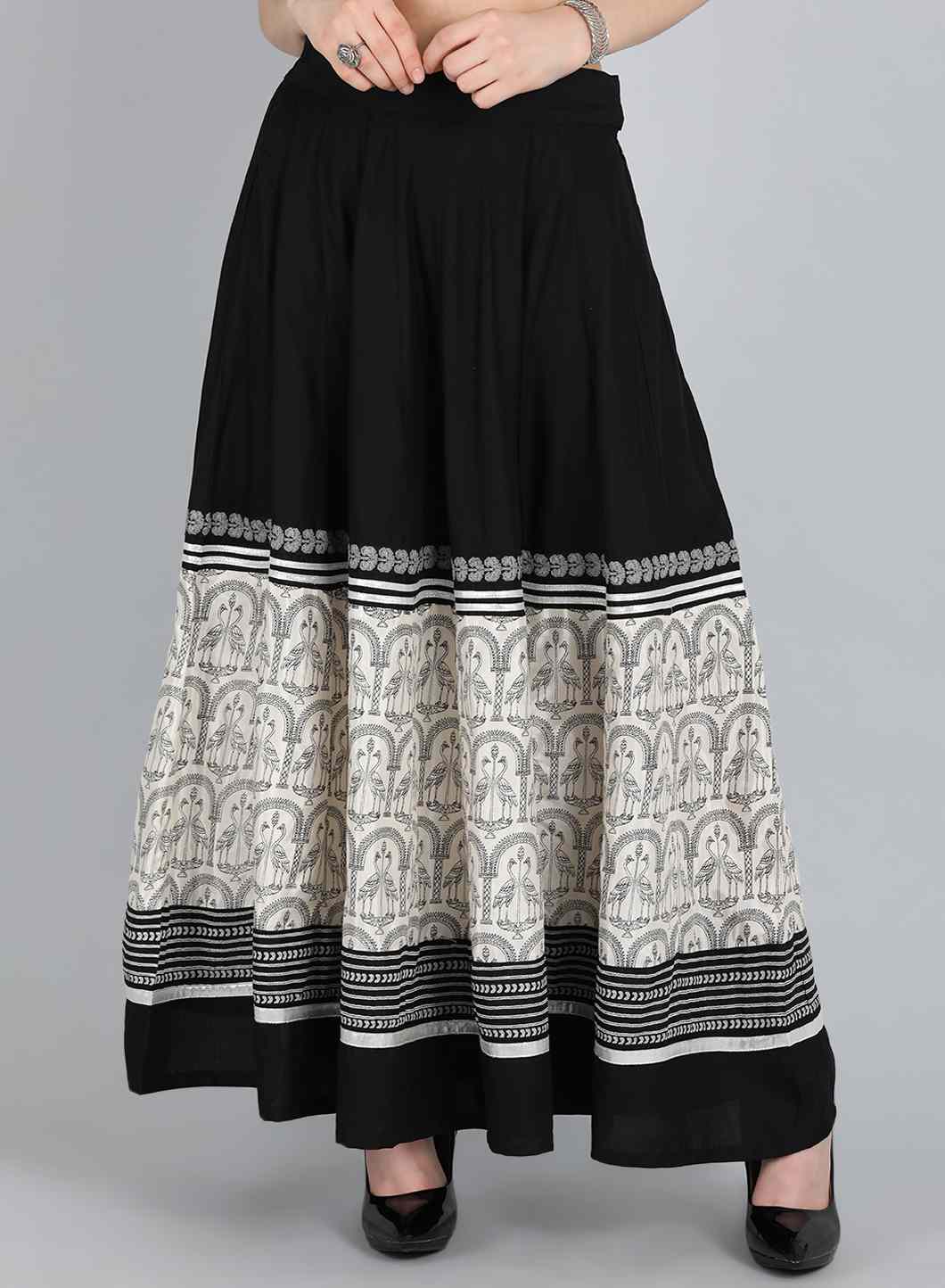 Black & White Printed Flared Skirt