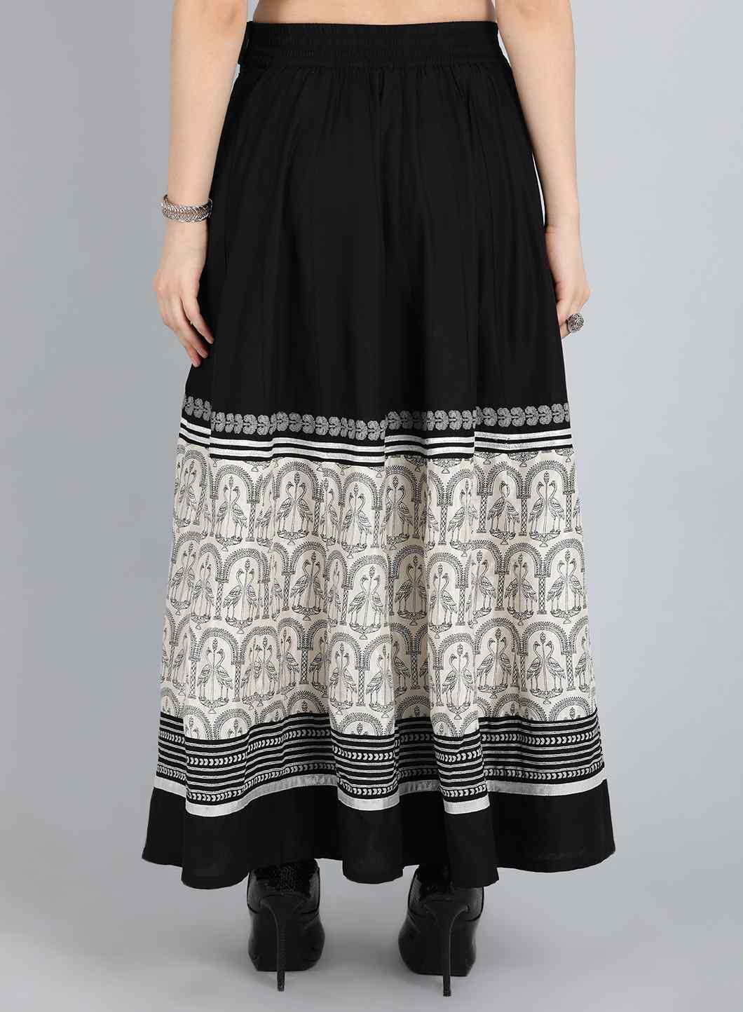 Black & White Printed Flared Skirt