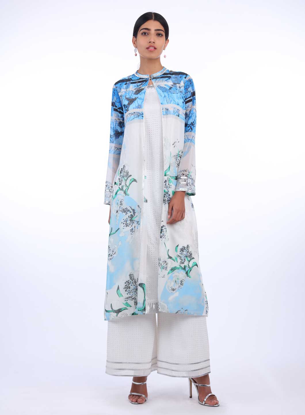 Blue & White Printed Layered kurta