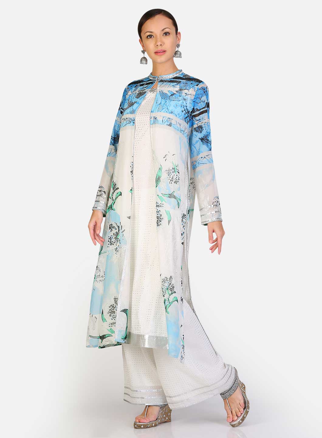 Blue & White Printed Layered kurta