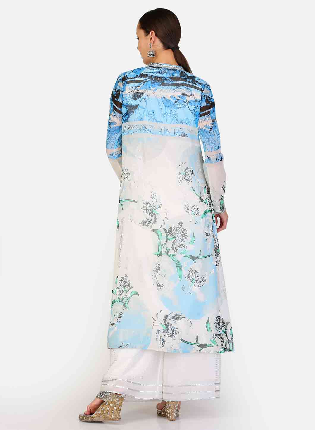 Blue & White Printed Layered kurta