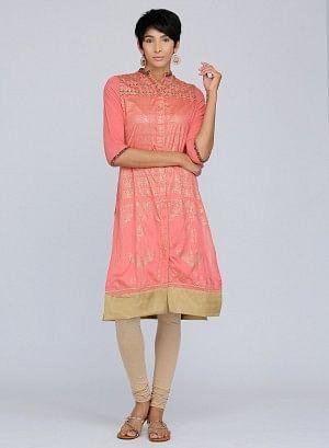 Coral Mandarin Neck Embellished kurta - wforwoman