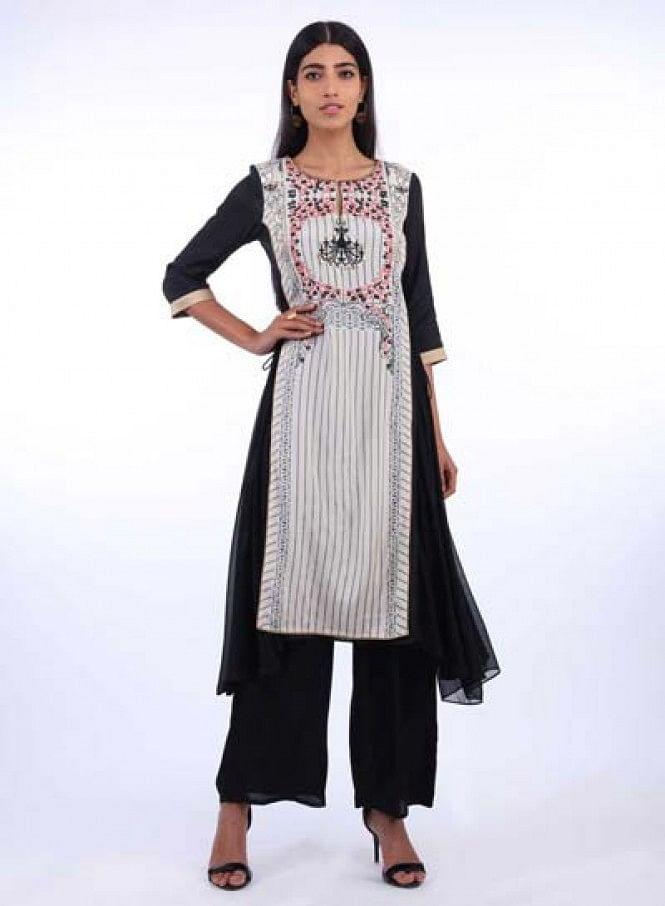 Off-White Round Neck Printed kurta - wforwoman