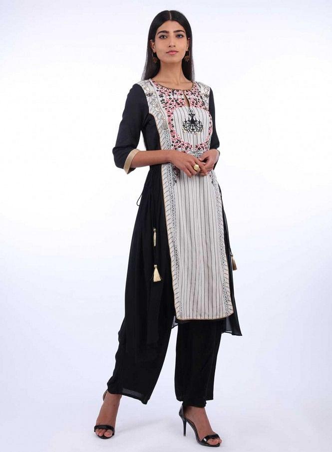 Off-White Round Neck Printed kurta - wforwoman