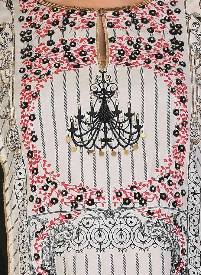 Off-White Round Neck Printed kurta - wforwoman