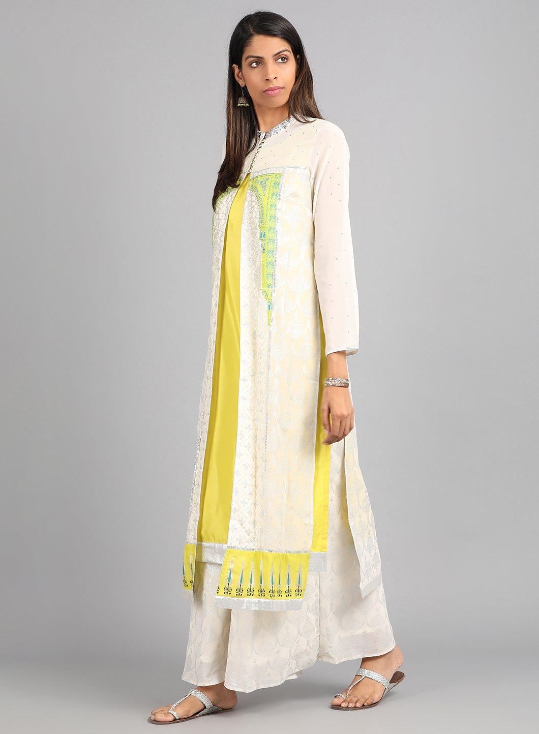 Ecru Mandarin Neck Printed kurta - wforwoman