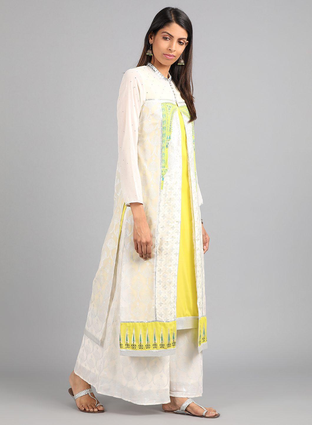 Ecru Mandarin Neck Printed kurta - wforwoman