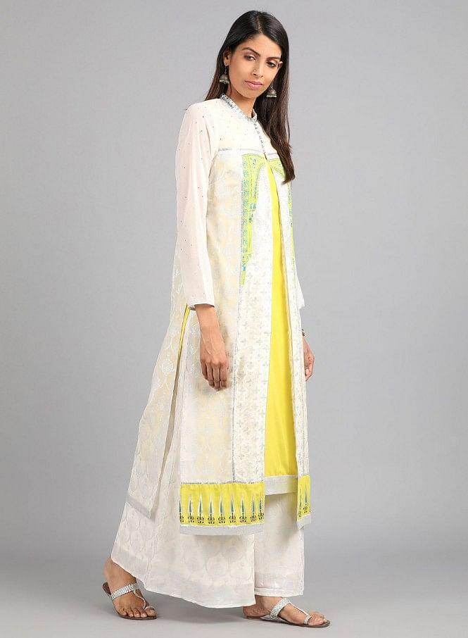 Ecru Mandarin Neck Printed kurta - wforwoman