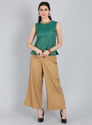 Green Round Neck Embellished Top - wforwoman