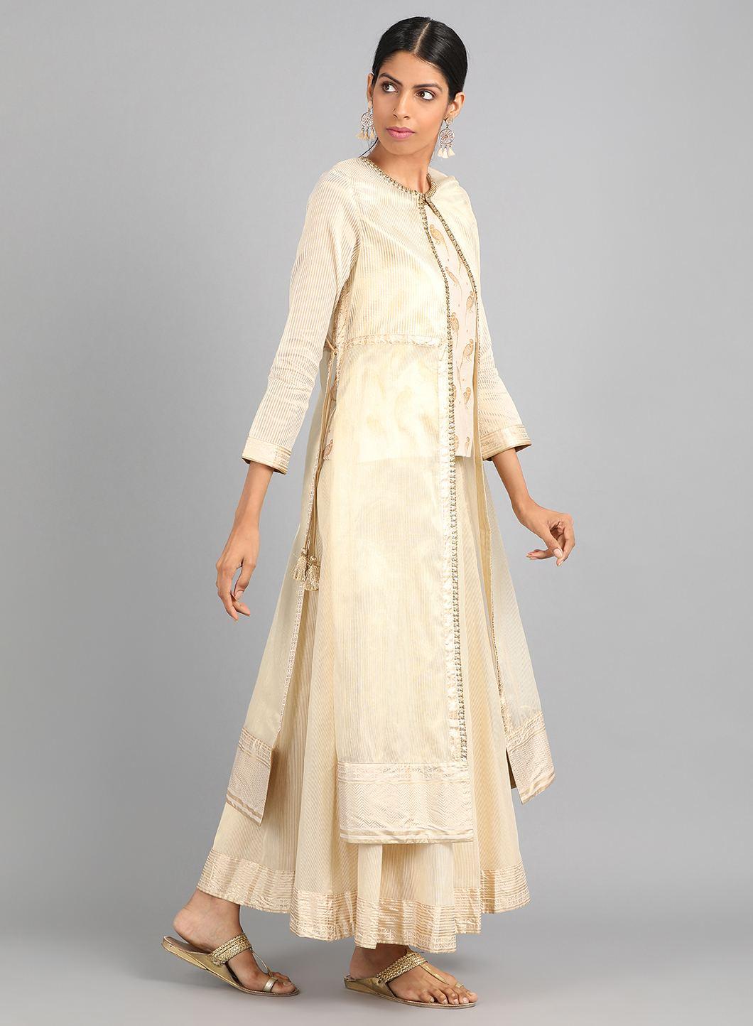 Off-White Round Neck Embellished kurta Set - wforwoman