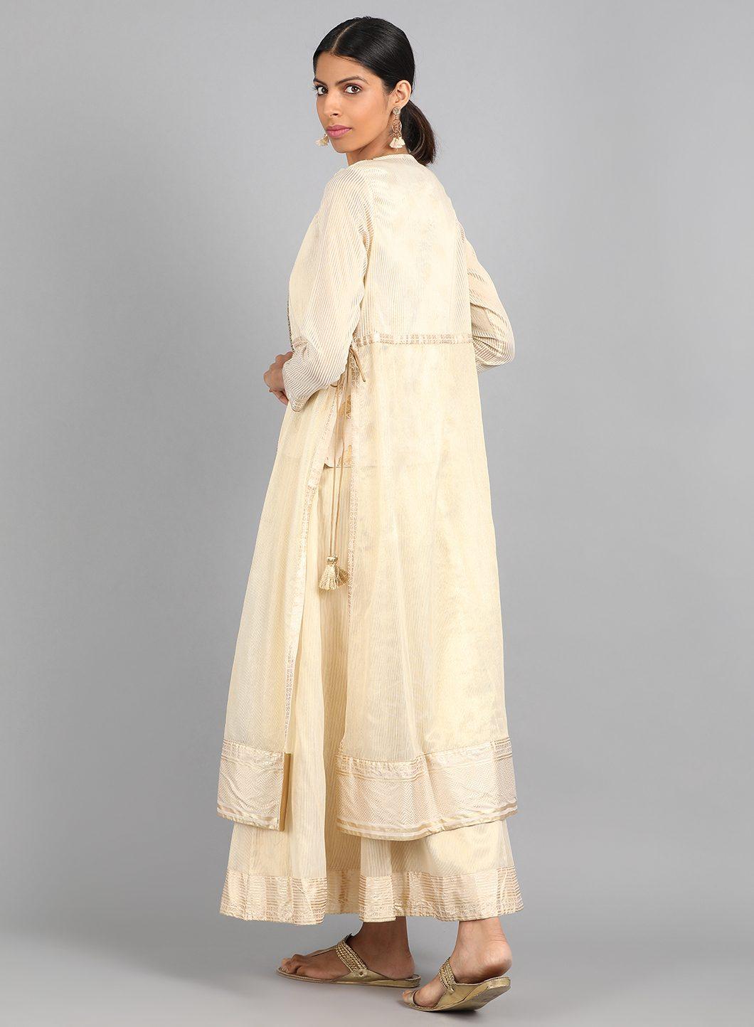 Off-White Round Neck Embellished kurta Set - wforwoman