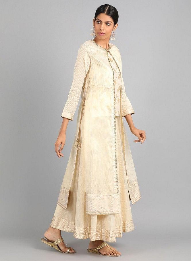 Off-White Round Neck Embellished kurta Set - wforwoman