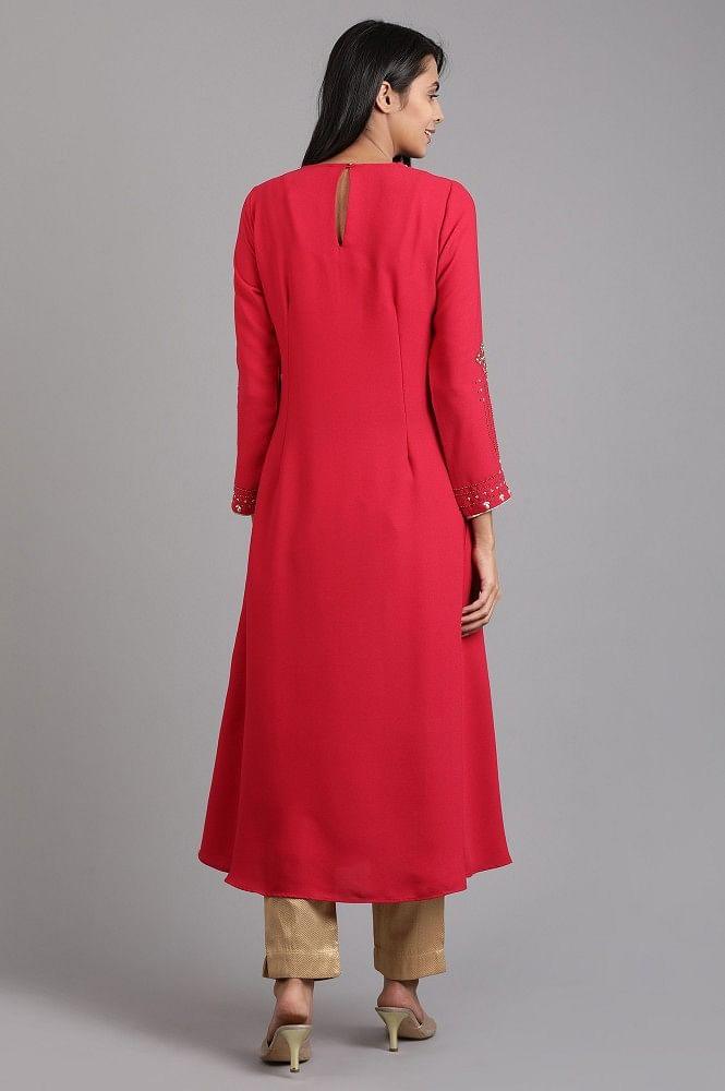 Pink Round Neck Solid Winter kurta - wforwoman
