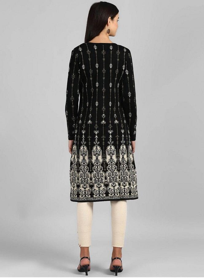 Purple Round Neck Winter kurta - wforwoman