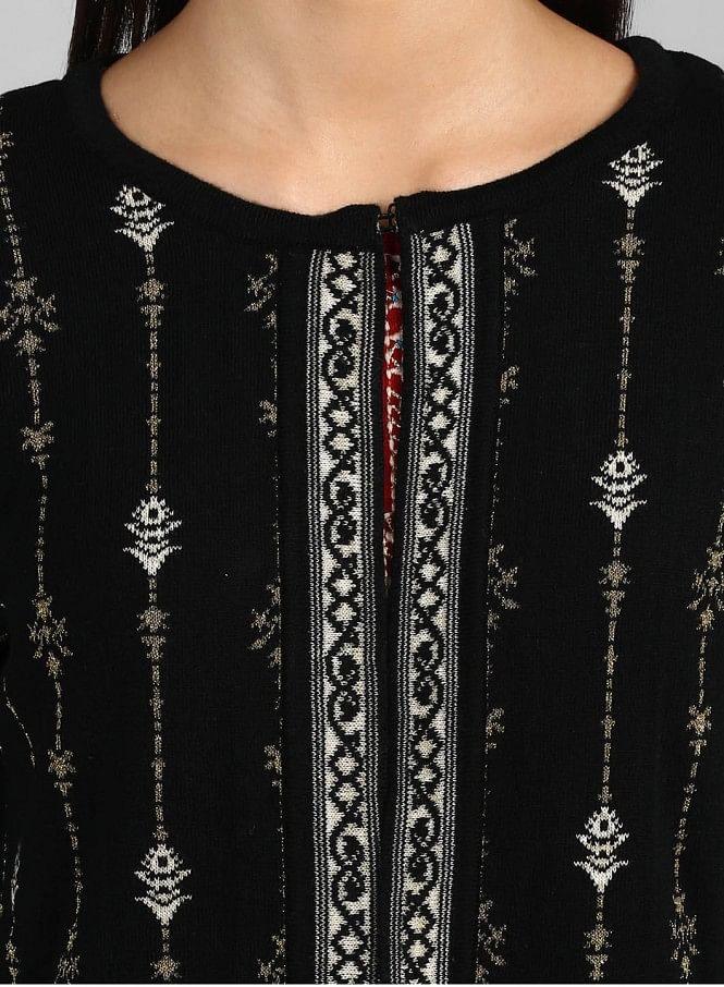 Purple Round Neck Winter kurta - wforwoman