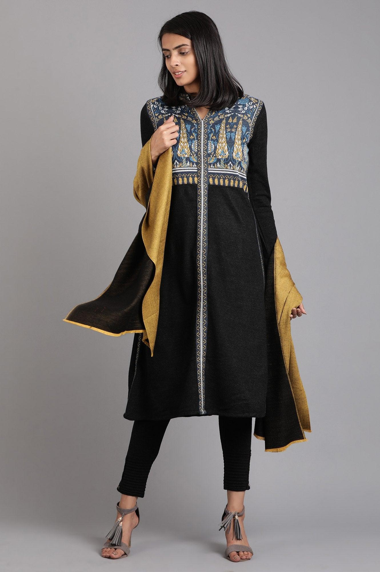 Grey Mandarin Neck Solid Winter kurta - wforwoman
