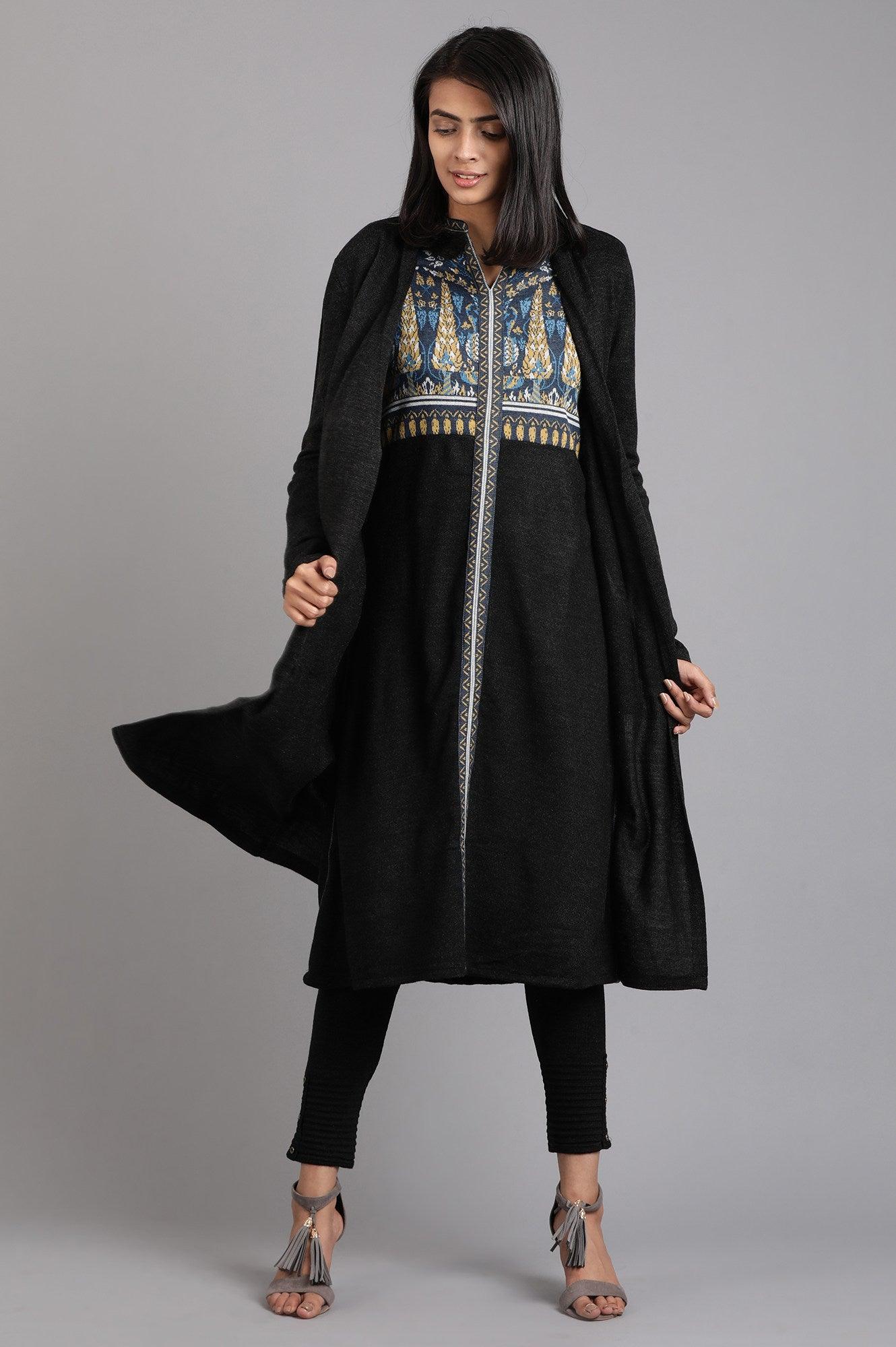 Grey Mandarin Neck Solid Winter kurta - wforwoman