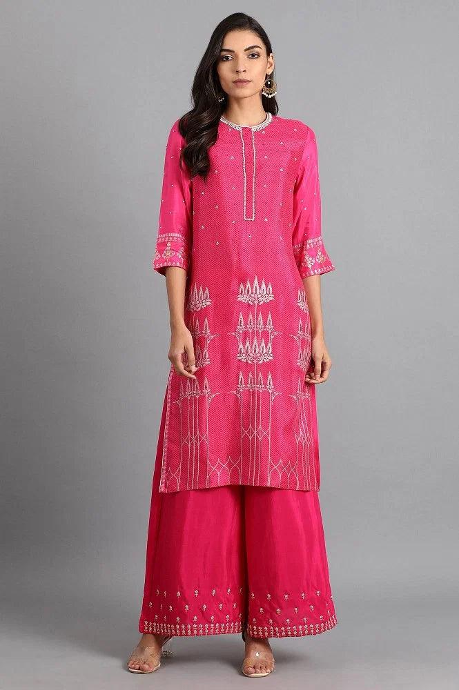 Pink Round Neck Printed kurta - wforwoman