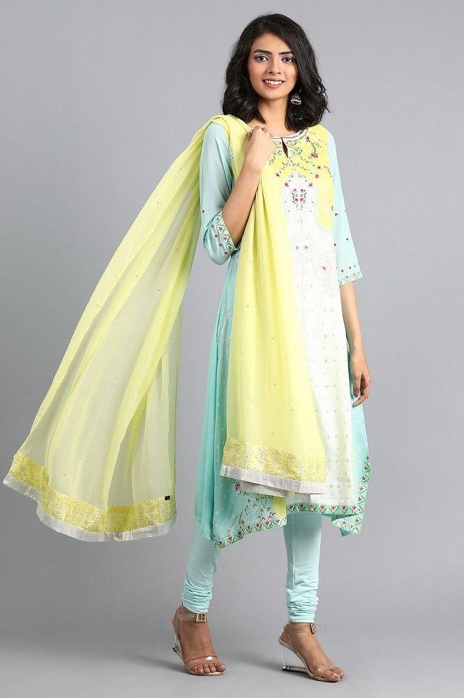 Green Round Neck Printed kurta - wforwoman