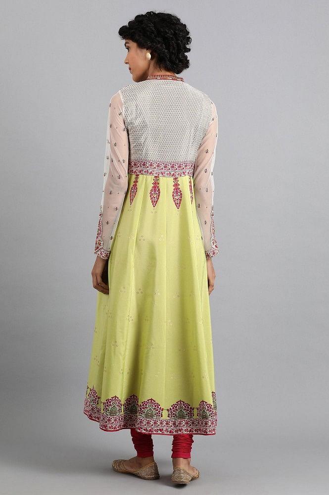 Green Mandarin Neck Printed kurta - wforwoman