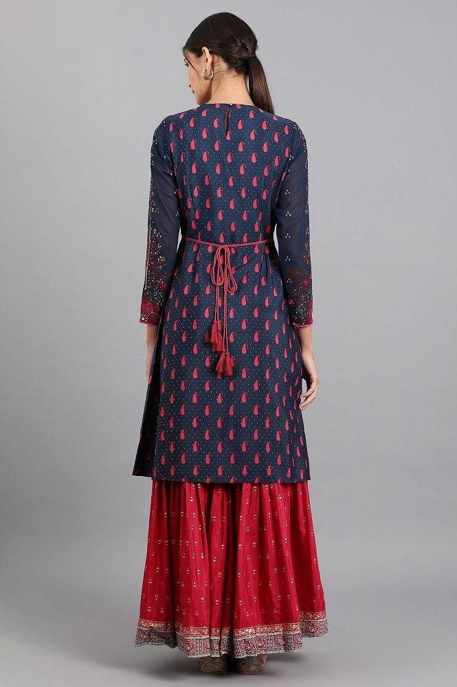Blue Round Neck Printed kurta - wforwoman
