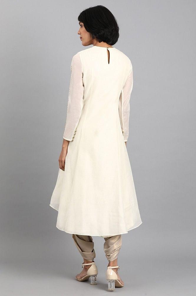 Ecru Round Neck Embroidered kurta - wforwoman