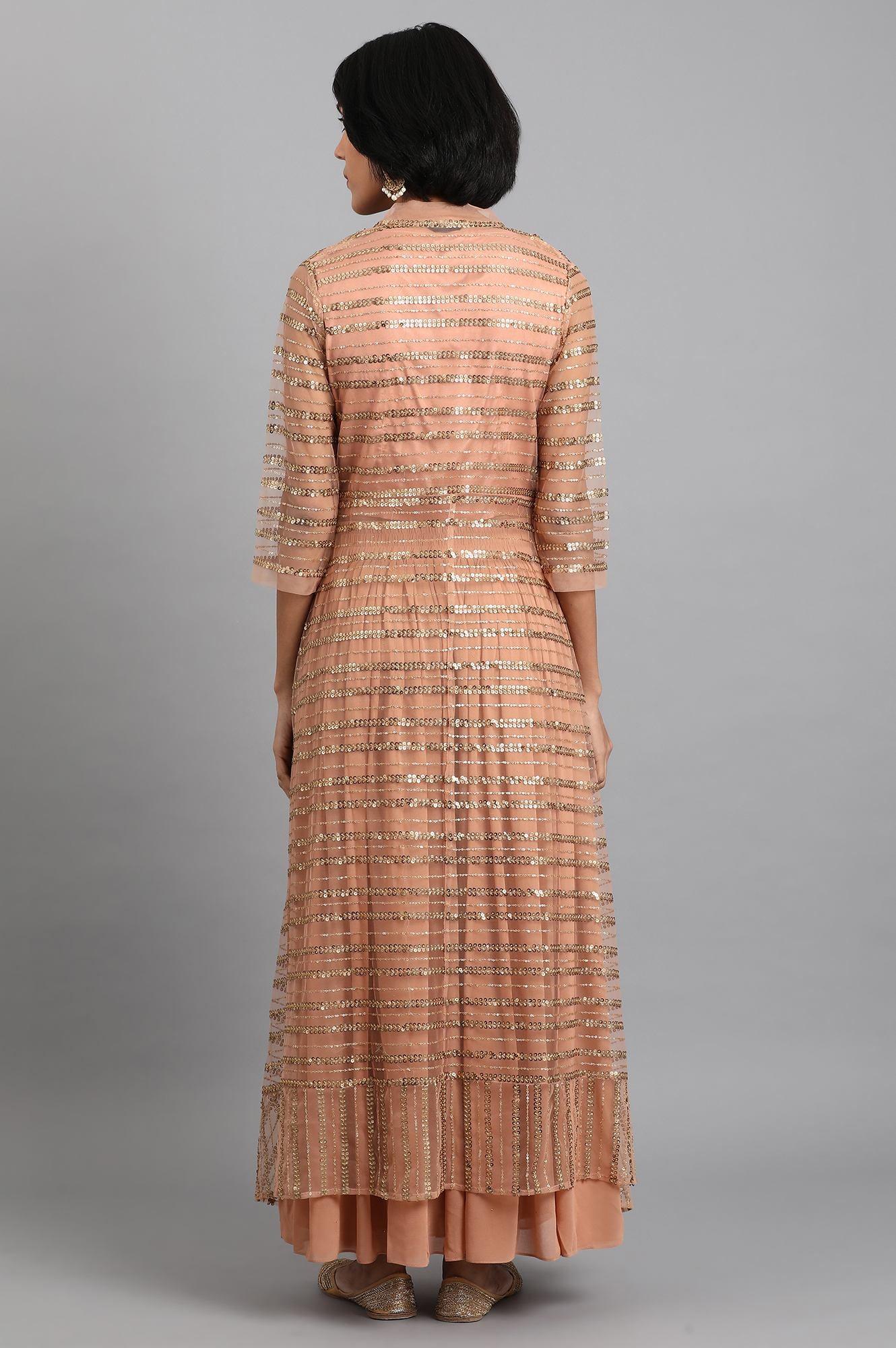 Peach Round Neck Jacket Set - wforwoman