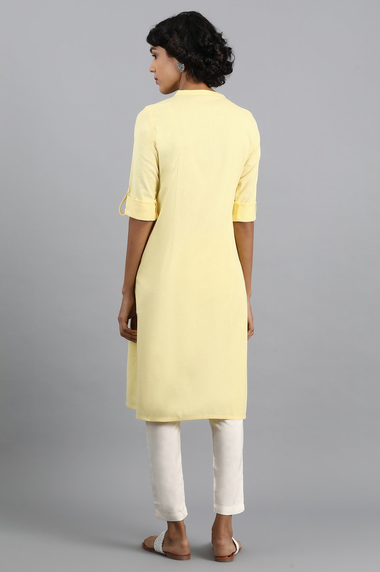 Yellow Mandarin Neck Solid kurta