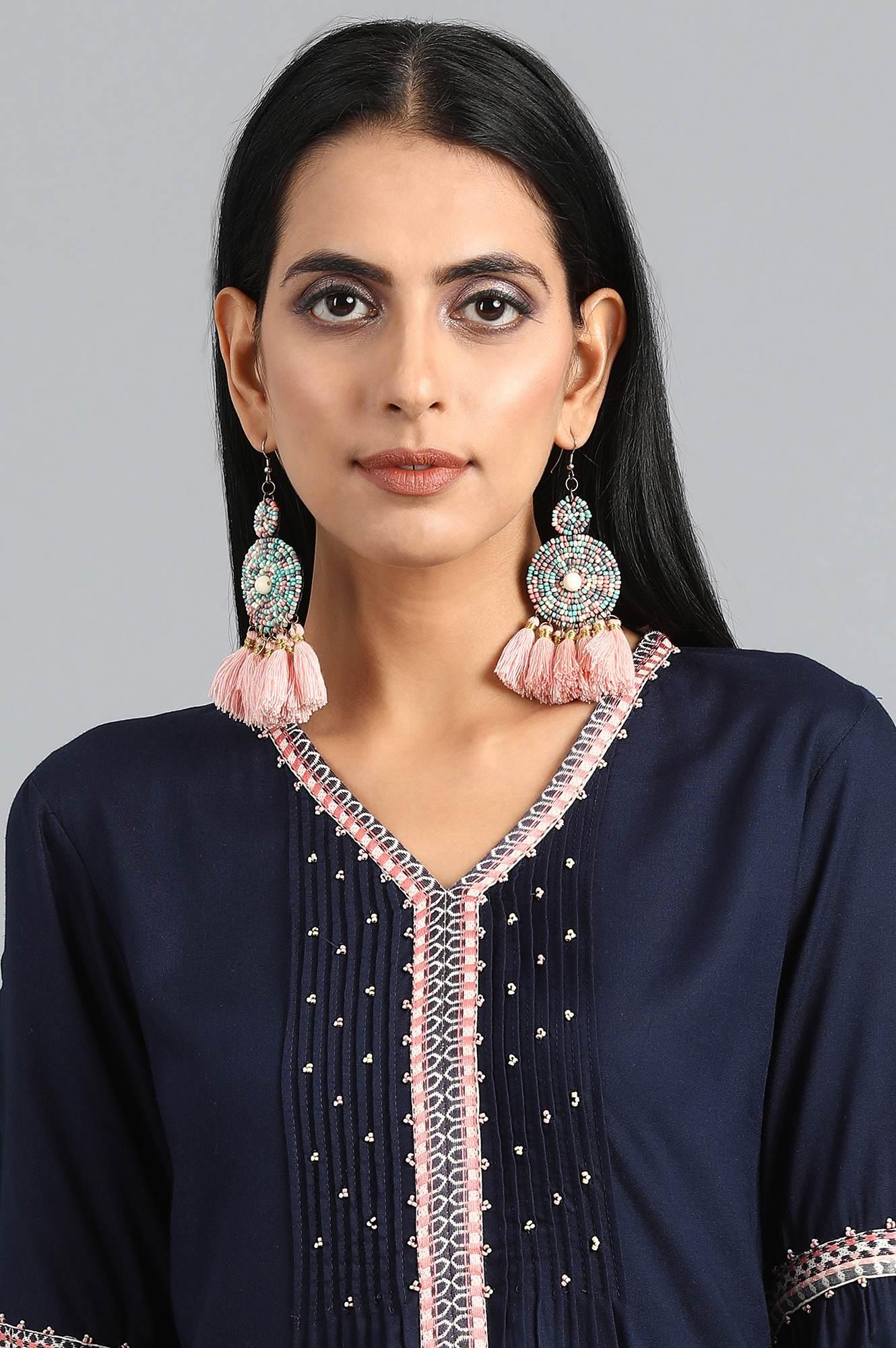 Blue V-Neck Gathered kurta - wforwoman