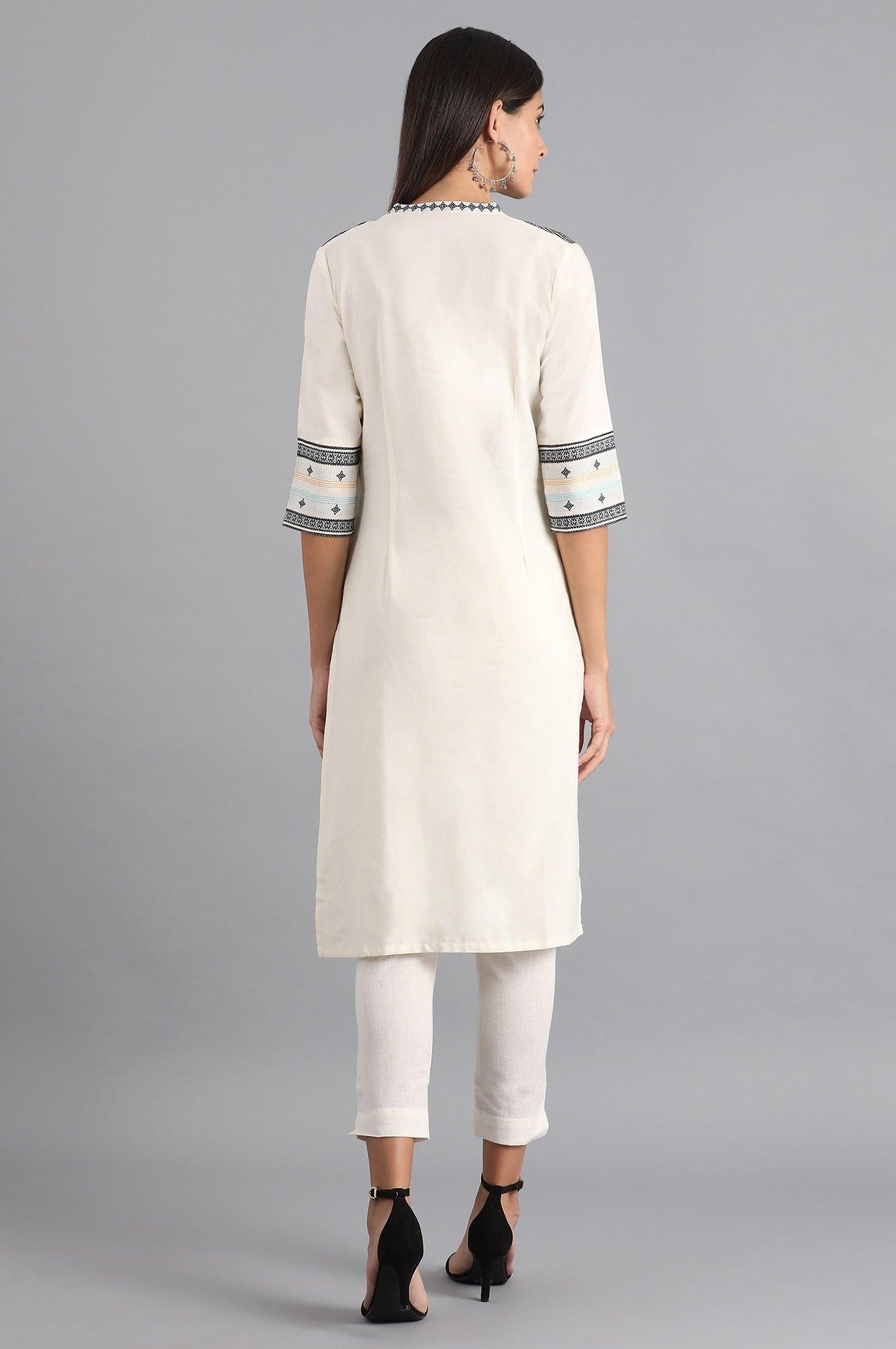 White & Grey Dobby kurta - wforwoman