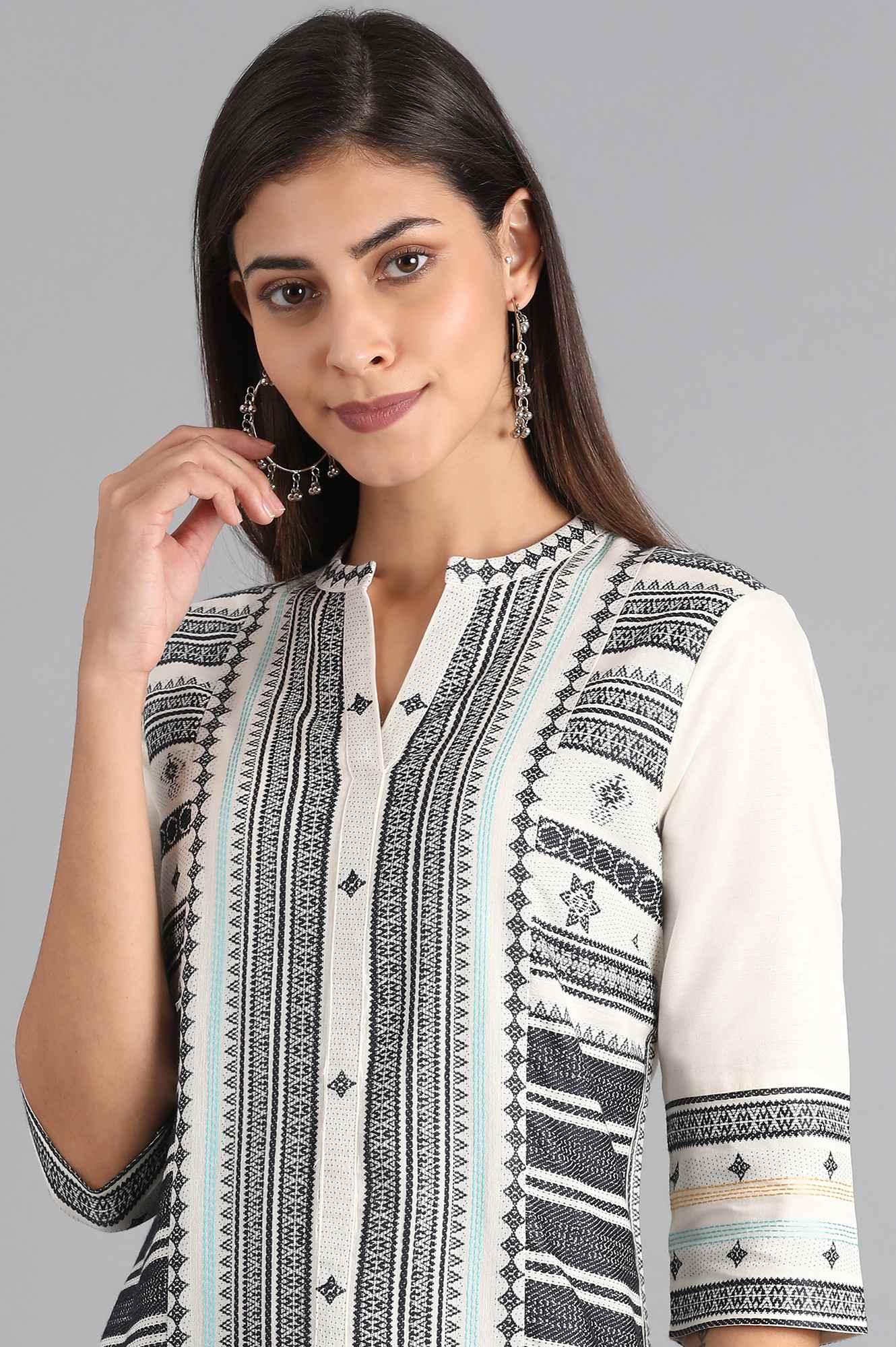 White & Grey Dobby kurta - wforwoman