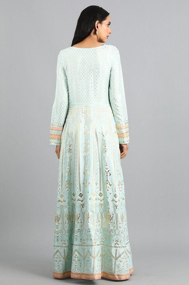 Blue Round Neck Printed Dress - wforwoman