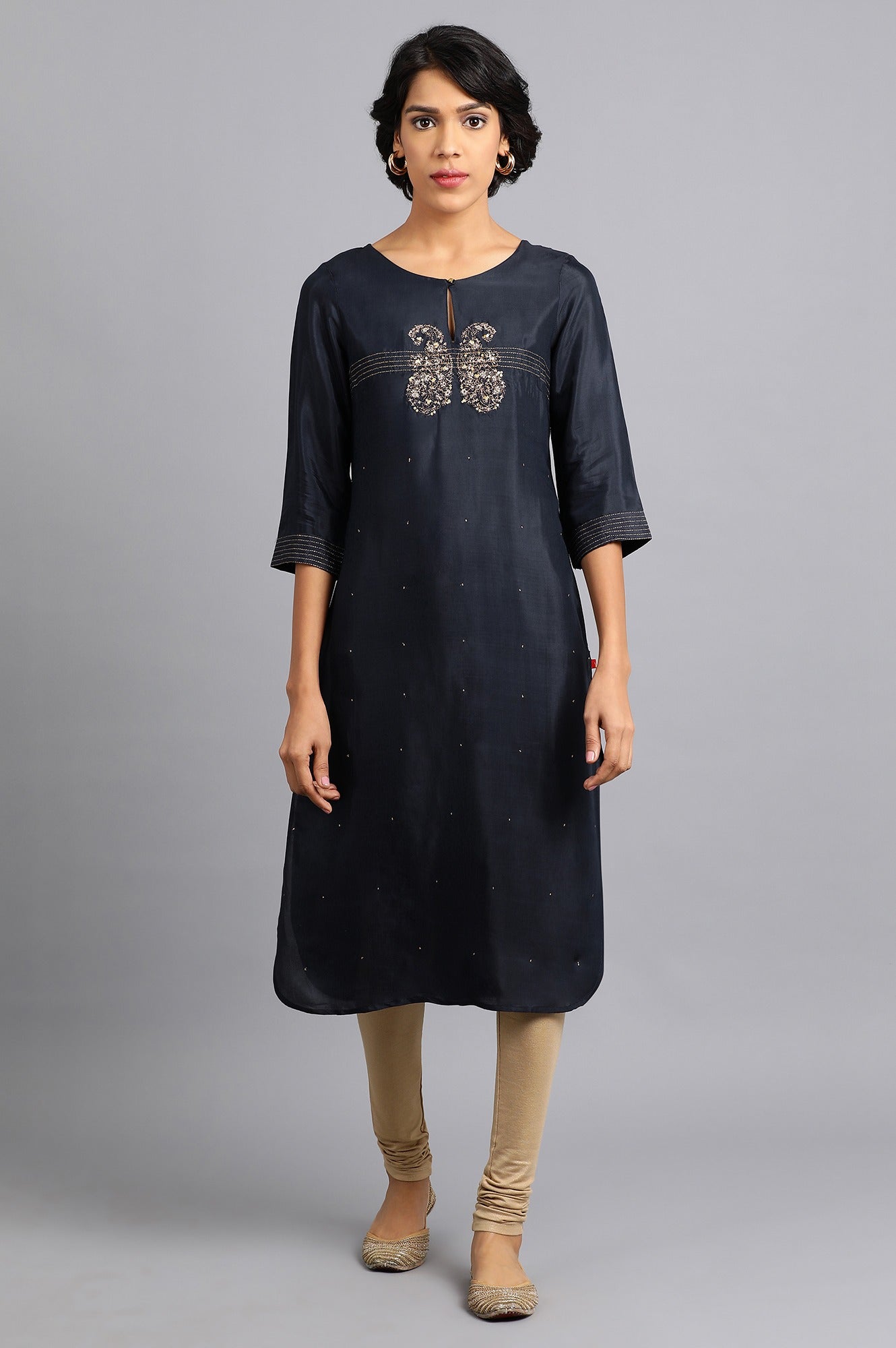 Blue Round Neck Paisley kurta