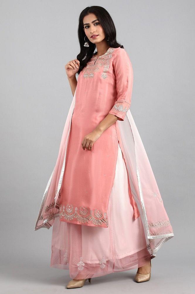 Pink Round Neck Printed kurta - wforwoman