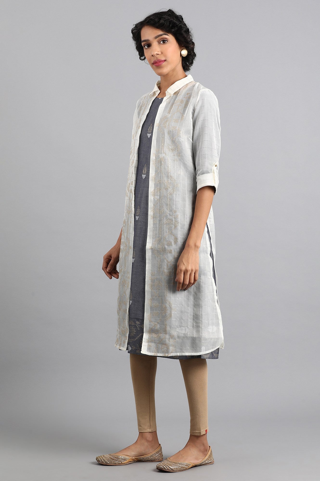 Blue Shirt Collar Embroidered kurta with Jacket