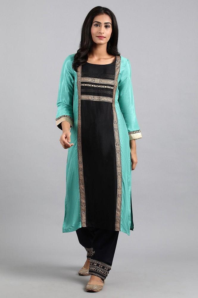 Green Round Neck Printed kurta - wforwoman
