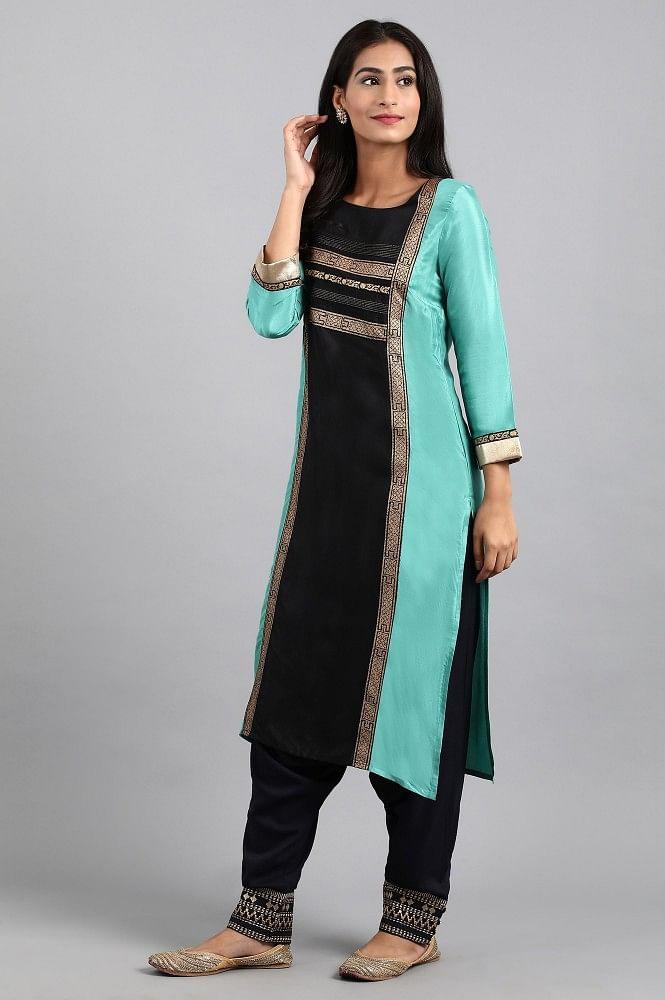 Green Round Neck Printed kurta - wforwoman