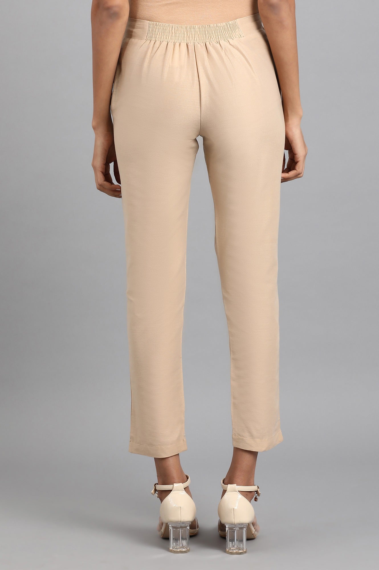 Beige Solid Trousers