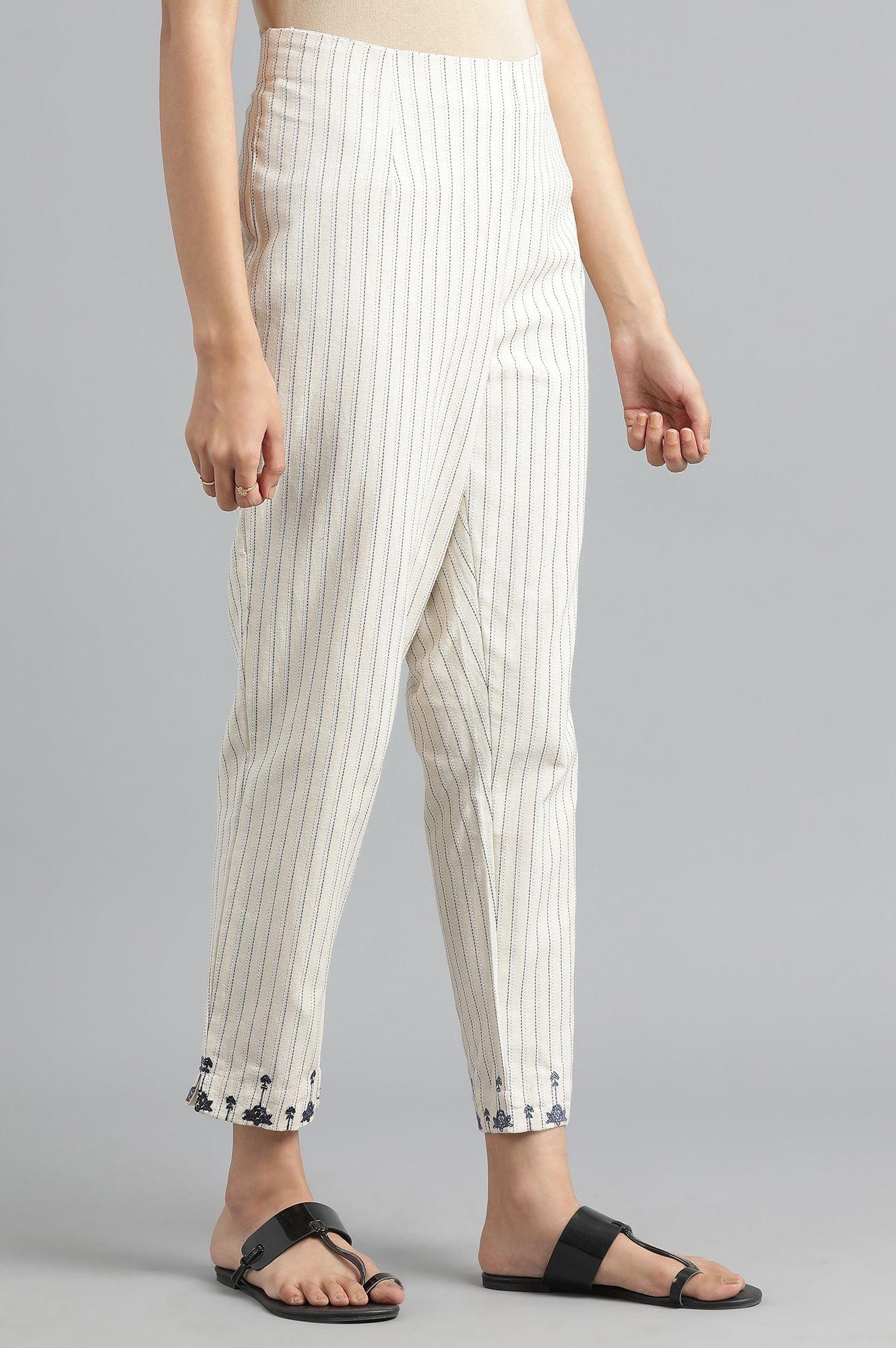 Ecru Yarn-dyed Pants - wforwoman