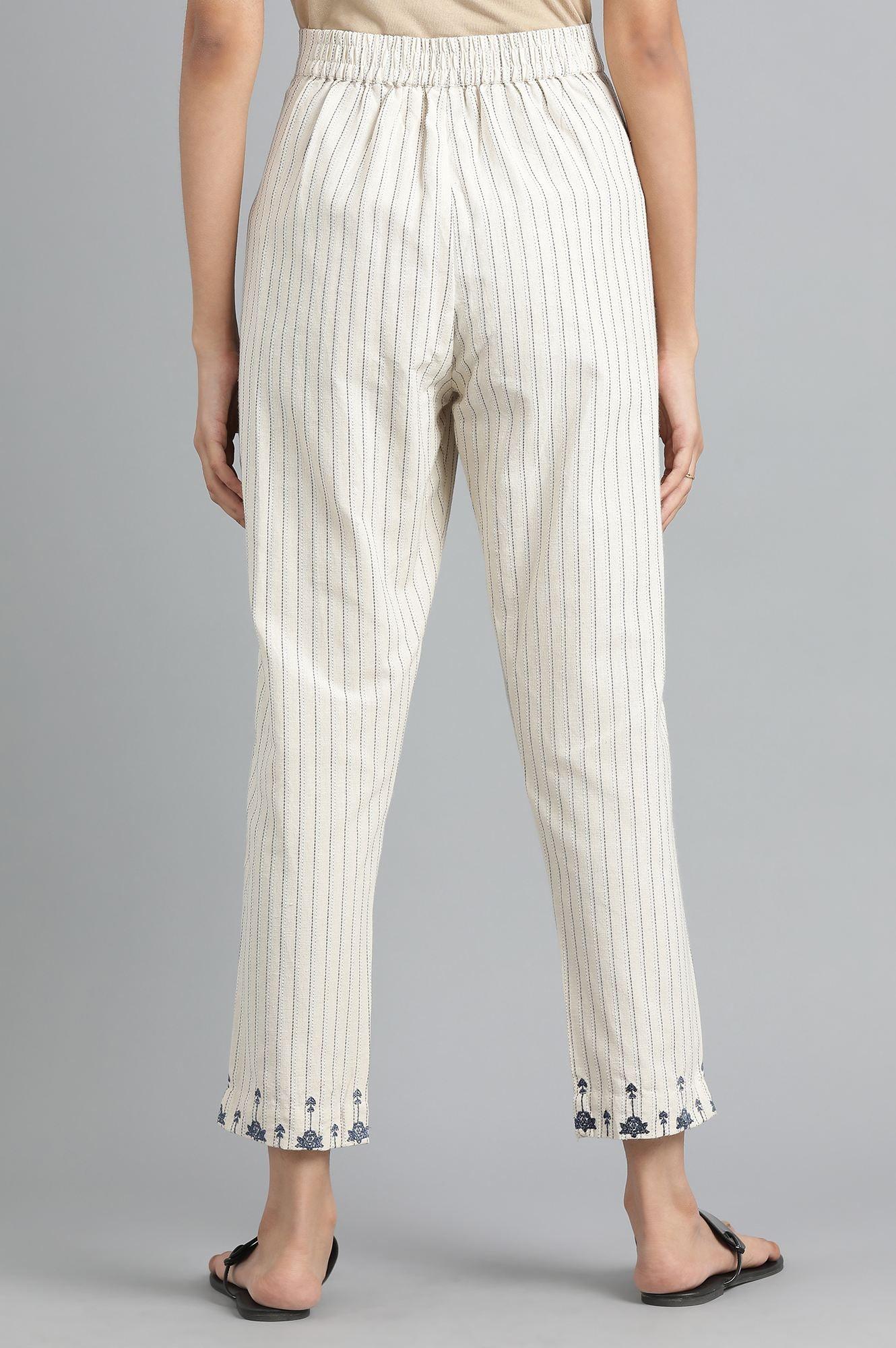 Ecru Yarn-dyed Pants - wforwoman