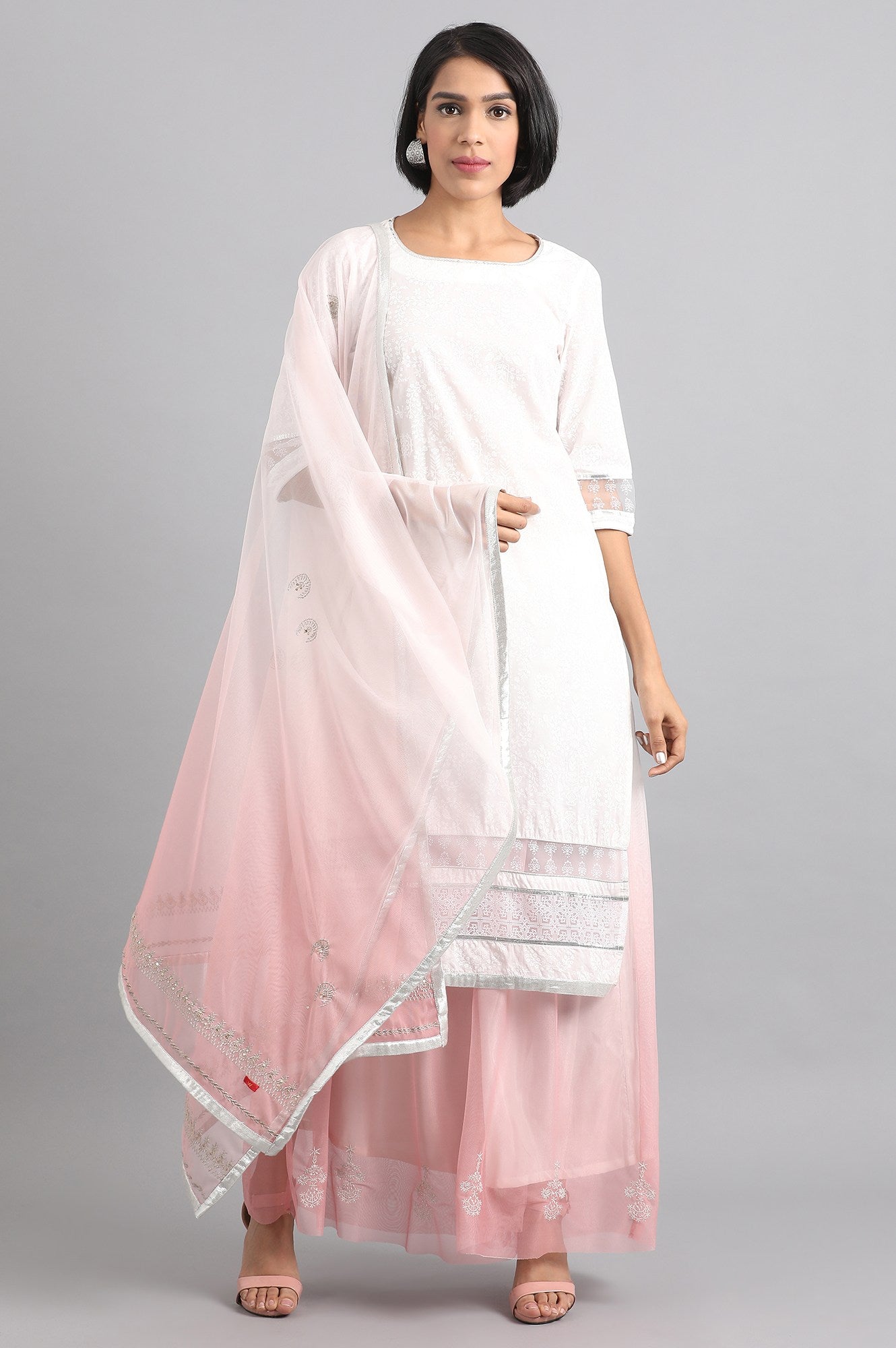 White & Pink Ombre Dupatta