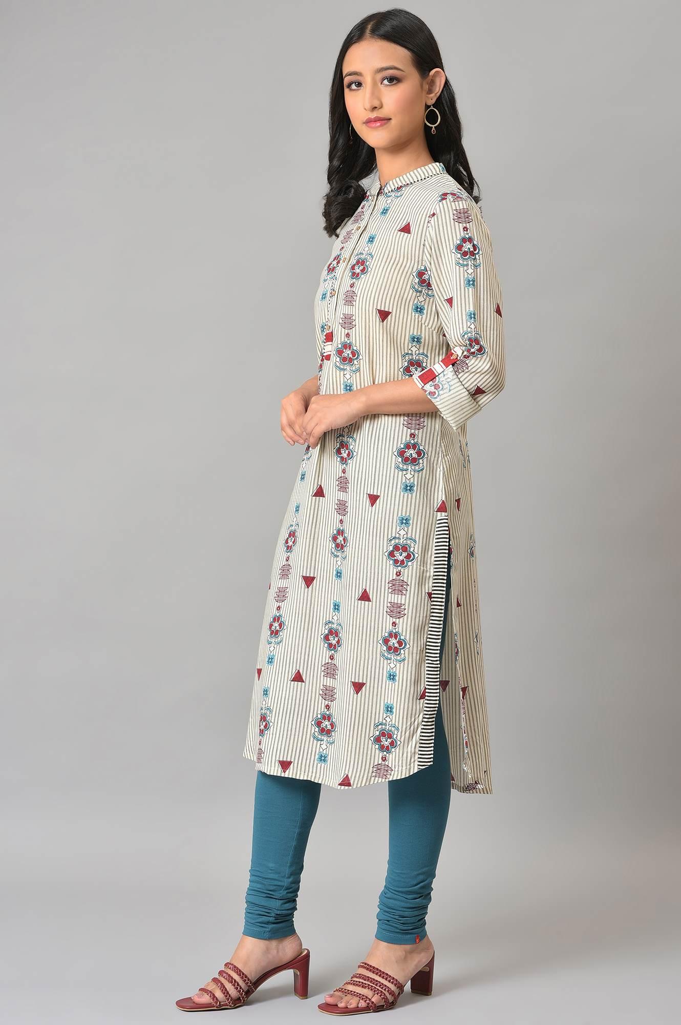 White Printed kurta Set - wforwoman