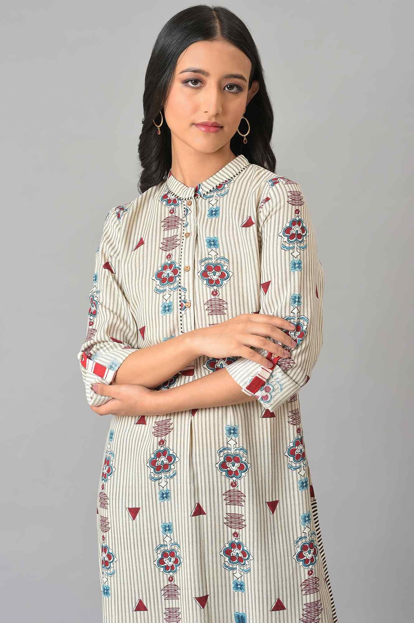 White Printed kurta Set - wforwoman