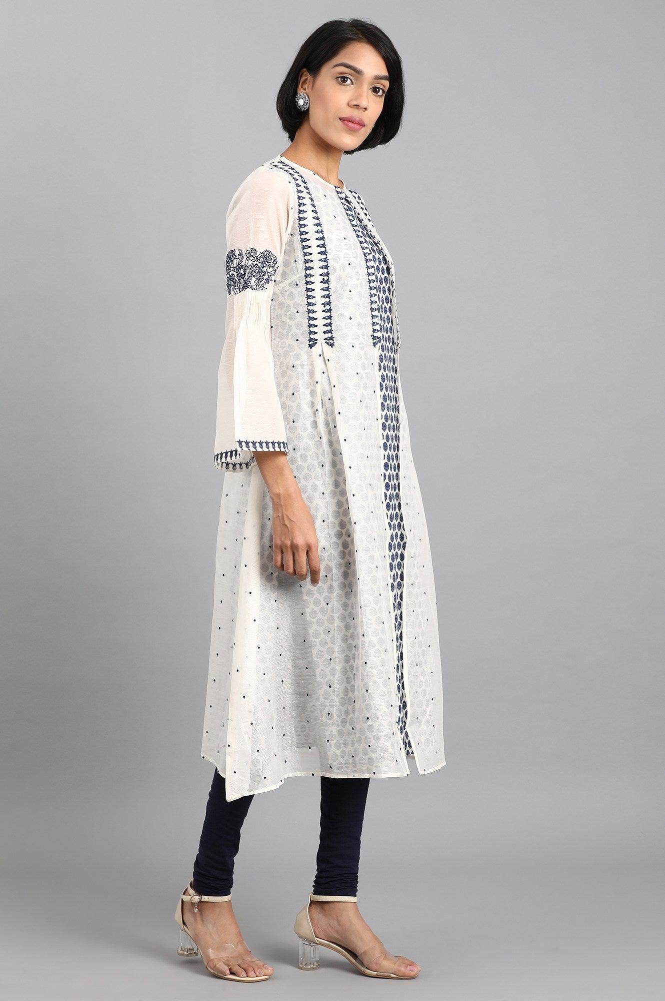 White Round Neck Printed kurta Set - wforwoman