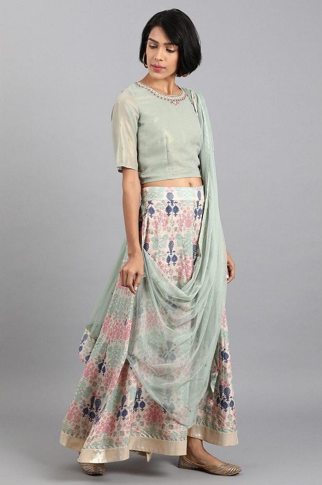 Teal Round Neck Embroidered Set - wforwoman