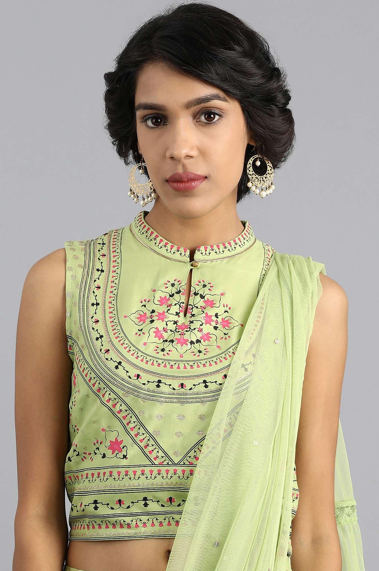 Green Mandarin Neck Sharara Set - wforwoman