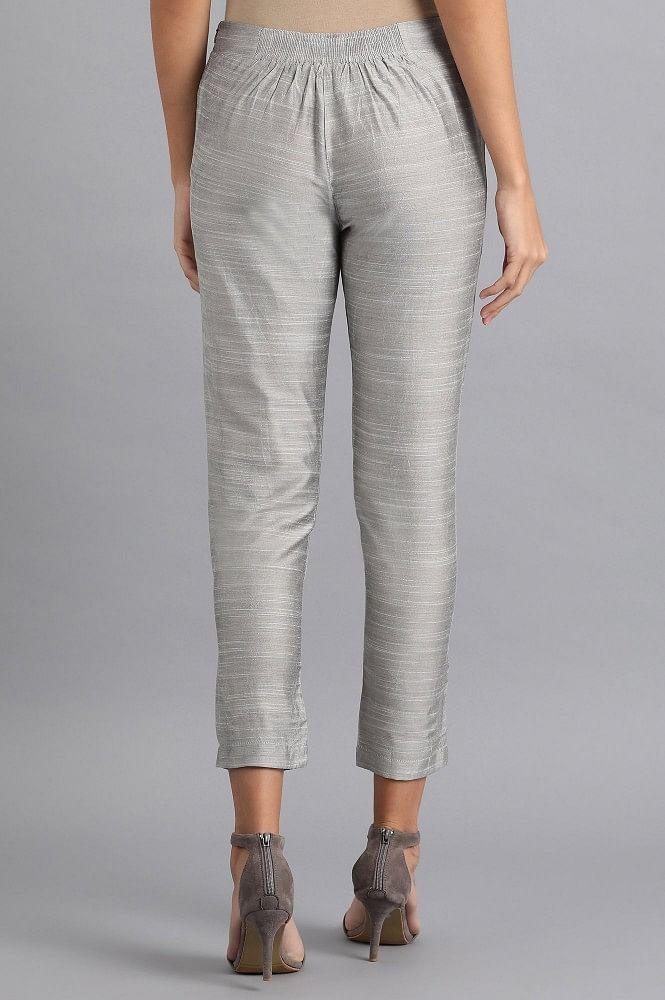 Silver Solid Trousers - wforwoman
