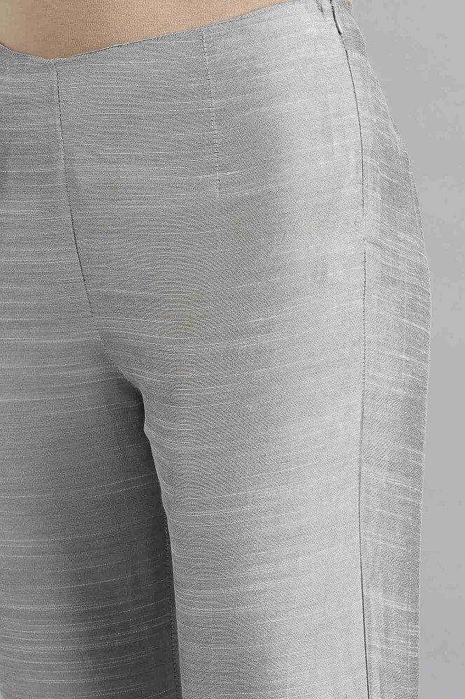 Silver Solid Trousers - wforwoman